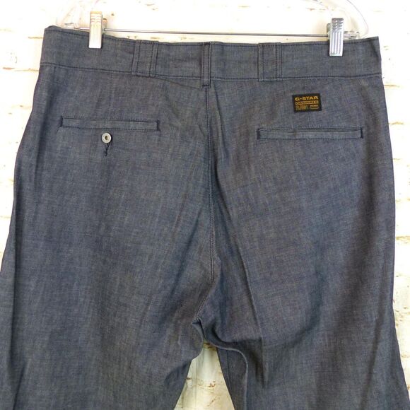 G-Star Raw Pant 33x34 (35x34) Blue Deckpant Chambray 3D Knee Straight Button Fly - Picture 9 of 14
